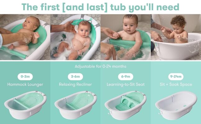 Elm mart Frida Baby 4-in-1 Grow-with-Me Baby Bathtub, Baby Tub for Newborns to Toddler with Removable Bath Seat & Backrest for Bath Support in Tub