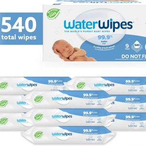 elm mart WaterWipes Plastic-Free Original-baby Wipes, 99.9% Water Based Wipes, Unscented & Hypoallergenic for Sensitive Skin, 60 Count (Pack of 9) Total 540 wipes