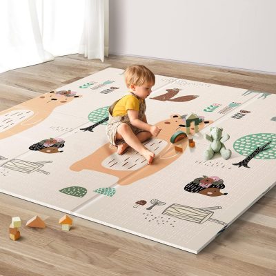 Elm mart UANLAUO Foldable Baby Play Mat, Extra Large Waterproof Activity Playmats for Babies,Toddlers, Infants, Play & Tummy Time, Foam Baby Mat for Floor with Travel Bag (Bear(59x59x0.4inch))