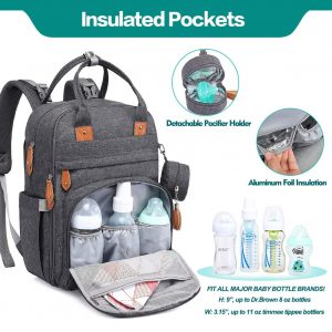 Elm mart BabbleRoo Diaper Bag Backpack - Multi function Waterproof Diaper Bag, Travel Essentials Baby Tote with Changing Pad, Stroller Straps & Pacifier Case - Unisex, Dark Gray