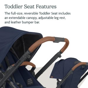 elm mart UPPAbaby Vista V2 Stroller / Convertible Single-To-Double System / Bassinet, Toddler Seat, Bug Shield, Rain Shield, and Storage Bag Included / Noa (Navy/Carbon Frame/Saddle Leather)