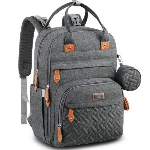 Elm mart BabbleRoo Diaper Bag Backpack - Multi function Waterproof Diaper Bag, Travel Essentials Baby Tote with Changing Pad, Stroller Straps & Pacifier Case - Unisex, Dark Gray