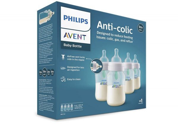 Elm mart Philips Avent Anti-colic Baby Bottle with AirFree Vent, 9oz, 4pk, Clear, SCY703/04