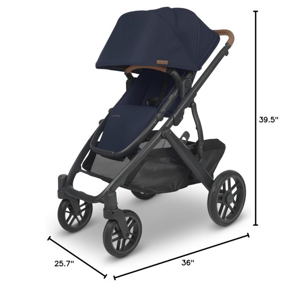 elm mart UPPAbaby Vista V2 Stroller / Convertible Single-To-Double System / Bassinet, Toddler Seat, Bug Shield, Rain Shield, and Storage Bag Included / Noa (Navy/Carbon Frame/Saddle Leather)