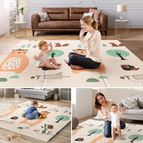 Elm mart UANLAUO Foldable Baby Play Mat, Extra Large Waterproof Activity Playmats for Babies,Toddlers, Infants, Play & Tummy Time, Foam Baby Mat for Floor with Travel Bag (Bear(59x59x0.4inch))