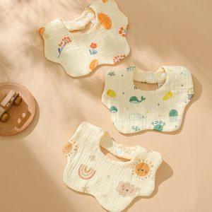 elm mart Yếm Ăn Vải Cotton Chống Thấm Nước Dành Cho Bé Sơ Sinh