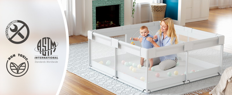 Elm mart Fodoss Baby Playpen, Playpen for Babies & Toddlers, 47x47 Small Baby Play Pen,Toddler Playpen for Apartment,Play Yard for Baby,Baby Activity Play Fence, Extra Large Baby Playard