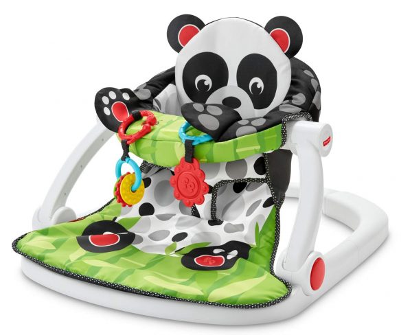 Elm mart Fisher-Price Portable Baby Chair Sit-Me-Up Floor Seat with Developmental Toys and Crinkle & Squeaker Seat Pad, Panda Paws