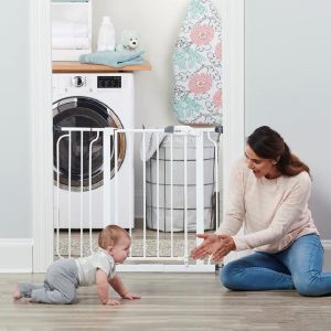 Elm mart Regalo Easy Step 38.5-Inch Wide Walk Thru Baby Gate, Includes 6-Inch Extension Kit, Pressure Mount Kit, Wall Cups