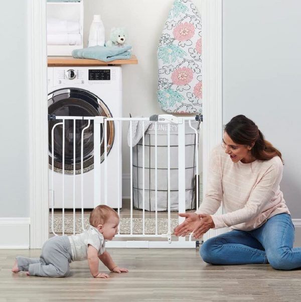 Elm mart Regalo Easy Step 38.5-Inch Wide Walk Thru Baby Gate, Includes 6-Inch Extension Kit, Pressure Mount Kit, Wall Cups