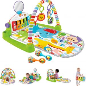 elm mart Fisher-Price Baby Playmat Deluxe Kick & Play Piano Gym Learning Toy & 2 Maracas Soft Rattles for Newborn to Toddler Play Ages 0+ Months