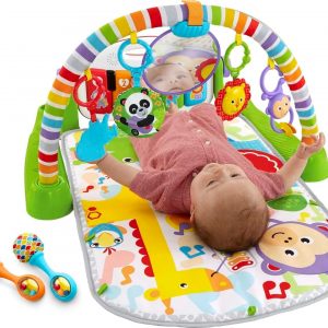 elm mart Fisher-Price Baby Playmat Deluxe Kick & Play Piano Gym Learning Toy & 2 Maracas Soft Rattles for Newborn to Toddler Play Ages 0+ Months