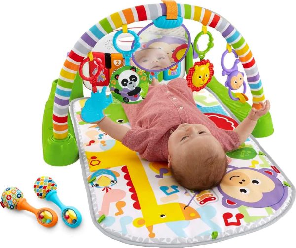 elm mart Fisher-Price Baby Playmat Deluxe Kick & Play Piano Gym Learning Toy & 2 Maracas Soft Rattles for Newborn to Toddler Play Ages 0+ Months