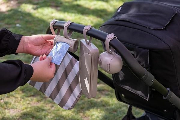 Elm mart Ubbi Retractable On-the-Go Bag Dispenser for Baby Travel, Diaper Bag Accessory Must Have for Newborns, Helpful Baby Accessory, Taupe