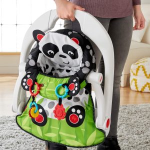 Elm mart Fisher-Price Portable Baby Chair Sit-Me-Up Floor Seat with Developmental Toys and Crinkle & Squeaker Seat Pad, Panda Paws