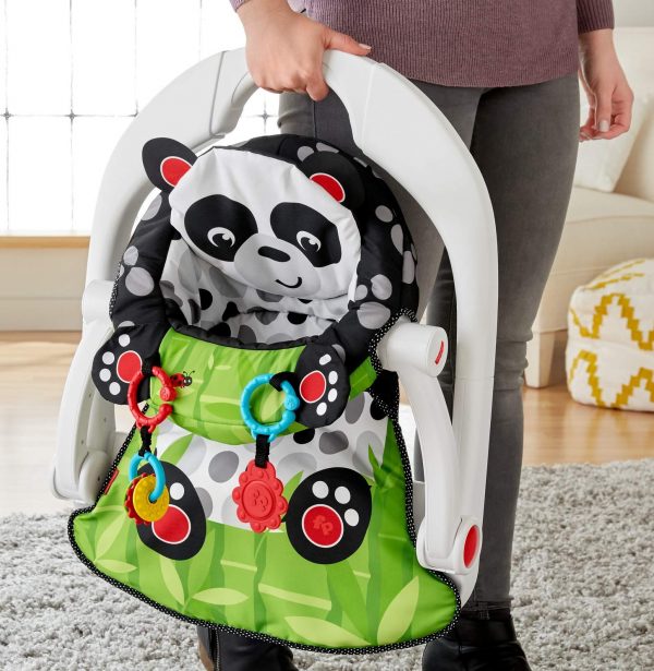 Elm mart Fisher-Price Portable Baby Chair Sit-Me-Up Floor Seat with Developmental Toys and Crinkle & Squeaker Seat Pad, Panda Paws