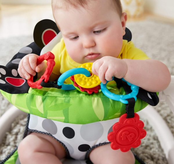 Elm mart Fisher-Price Portable Baby Chair Sit-Me-Up Floor Seat with Developmental Toys and Crinkle & Squeaker Seat Pad, Panda Paws