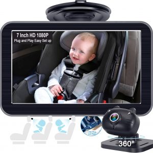 Elmmart DoHonest Baby Car Camera 7-Inch: USB Plug and Play Easy Setup 360° Rotating Backseat Camera Two Kids HD 1080P Rear Facing Car Seat Camera Clear Night Vision -V9