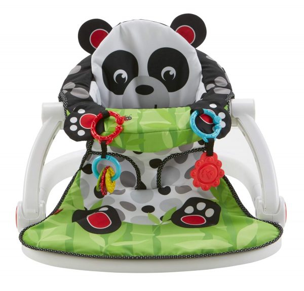 Elm mart Fisher-Price Portable Baby Chair Sit-Me-Up Floor Seat with Developmental Toys and Crinkle & Squeaker Seat Pad, Panda Paws