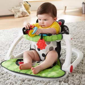 Elm mart Fisher-Price Portable Baby Chair Sit-Me-Up Floor Seat with Developmental Toys and Crinkle & Squeaker Seat Pad, Panda Paws