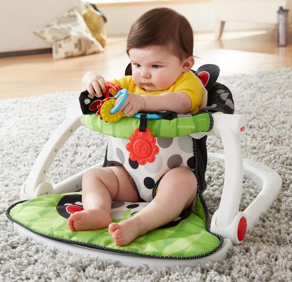 Elm mart Fisher-Price Portable Baby Chair Sit-Me-Up Floor Seat with Developmental Toys and Crinkle & Squeaker Seat Pad, Panda Paws