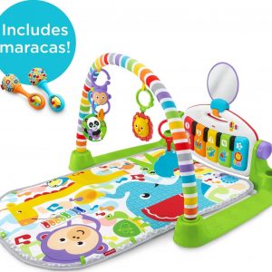 elm mart Fisher-Price Baby Playmat Deluxe Kick & Play Piano Gym Learning Toy & 2 Maracas Soft Rattles for Newborn to Toddler Play Ages 0+ Months