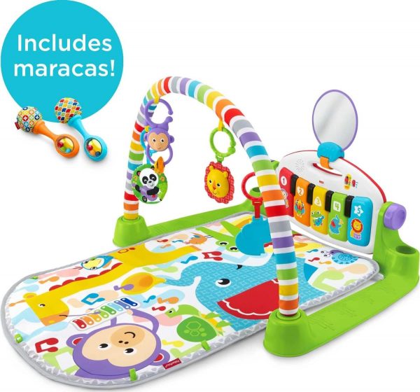 elm mart Fisher-Price Baby Playmat Deluxe Kick & Play Piano Gym Learning Toy & 2 Maracas Soft Rattles for Newborn to Toddler Play Ages 0+ Months