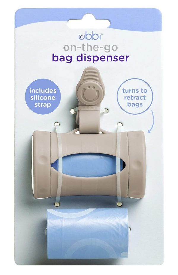 Elm mart Ubbi Retractable On-the-Go Bag Dispenser for Baby Travel, Diaper Bag Accessory Must Have for Newborns, Helpful Baby Accessory, Taupe