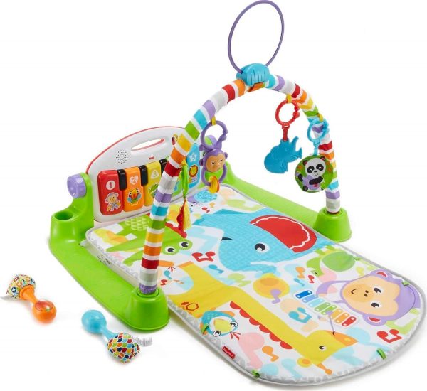 elm mart Fisher-Price Baby Playmat Deluxe Kick & Play Piano Gym Learning Toy & 2 Maracas Soft Rattles for Newborn to Toddler Play Ages 0+ Months