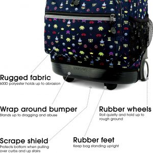 Elm Mart J World New York Sunrise Kids Rolling Backpack for Girls Boys Teen. Roller Bookbag with Wheels, Game, 18