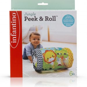 elm mart Infantino Jungle Peek & Roll - Encourages Crawling, Inflatable Activity Toy with Bouncing Balls Inside