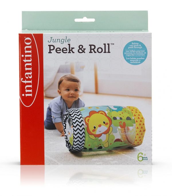 elm mart Infantino Jungle Peek & Roll - Encourages Crawling, Inflatable Activity Toy with Bouncing Balls Inside