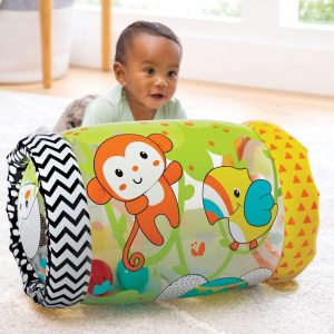 elm mart Infantino Jungle Peek & Roll - Encourages Crawling, Inflatable Activity Toy with Bouncing Balls Inside