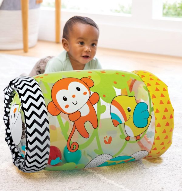 elm mart Infantino Jungle Peek & Roll - Encourages Crawling, Inflatable Activity Toy with Bouncing Balls Inside