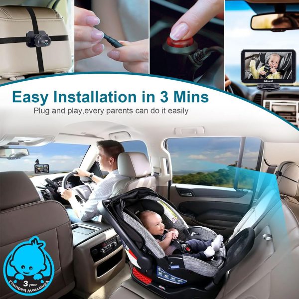 Elm mart Elmmart DoHonest Baby Car Camera 7-Inch: USB Plug and Play Easy Setup 360° Rotating Backseat Camera Two Kids HD 1080P Rear Facing Car Seat Camera Clear Night Vision -V9