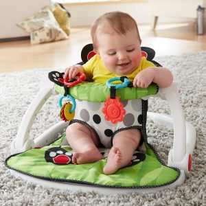 Elm mart Fisher-Price Portable Baby Chair Sit-Me-Up Floor Seat with Developmental Toys and Crinkle & Squeaker Seat Pad, Panda Paws