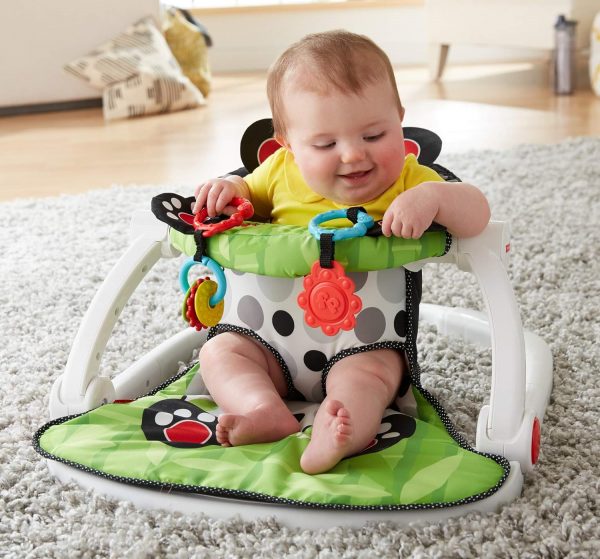 Elm mart Fisher-Price Portable Baby Chair Sit-Me-Up Floor Seat with Developmental Toys and Crinkle & Squeaker Seat Pad, Panda Paws