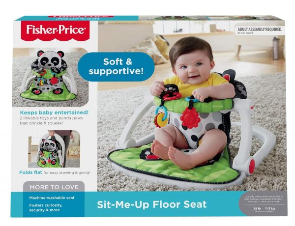 Elm mart Fisher-Price Portable Baby Chair Sit-Me-Up Floor Seat with Developmental Toys and Crinkle & Squeaker Seat Pad, Panda Paws