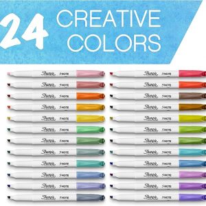 Elm Mart SHARPIE S-Note Creative Markers, Pastel Highlighters, Art Marker Set, Assorted Colors, Chisel Tip, 24 Count