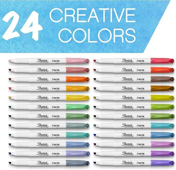 Elm Mart SHARPIE S-Note Creative Markers, Pastel Highlighters, Art Marker Set, Assorted Colors, Chisel Tip, 24 Count