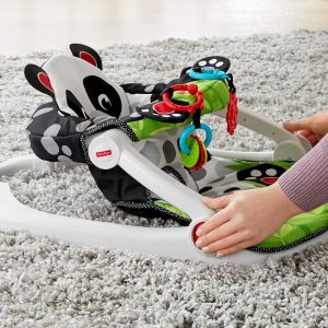 Elm mart Fisher-Price Portable Baby Chair Sit-Me-Up Floor Seat with Developmental Toys and Crinkle & Squeaker Seat Pad, Panda Paws