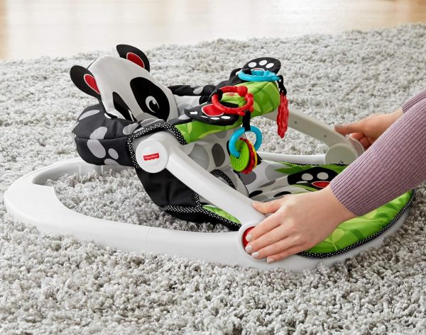 Elm mart Fisher-Price Portable Baby Chair Sit-Me-Up Floor Seat with Developmental Toys and Crinkle & Squeaker Seat Pad, Panda Paws