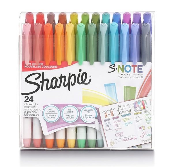 Elm Mart SHARPIE S-Note Creative Markers, Pastel Highlighters, Art Marker Set, Assorted Colors, Chisel Tip, 24 Count