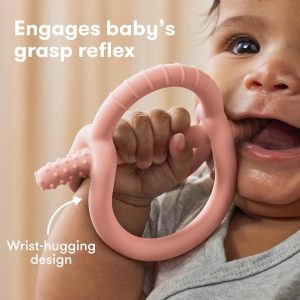 Elm mart Frida Baby Get-A-Grip BabyTeether for Teething Relief | 100% Food-Grade Silicone Teething Toys for Baby 0-6, 12, 18 Months Infant, BPA-Free, PVC-Free | Pink