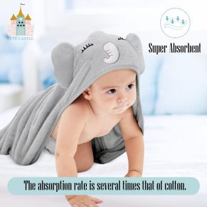 elmmart Cute Castle 2 Pack Hooded Baby Towel Rayon Made from Bamboo and 8 Washcloths - Lovely Elephant, Happy Bird