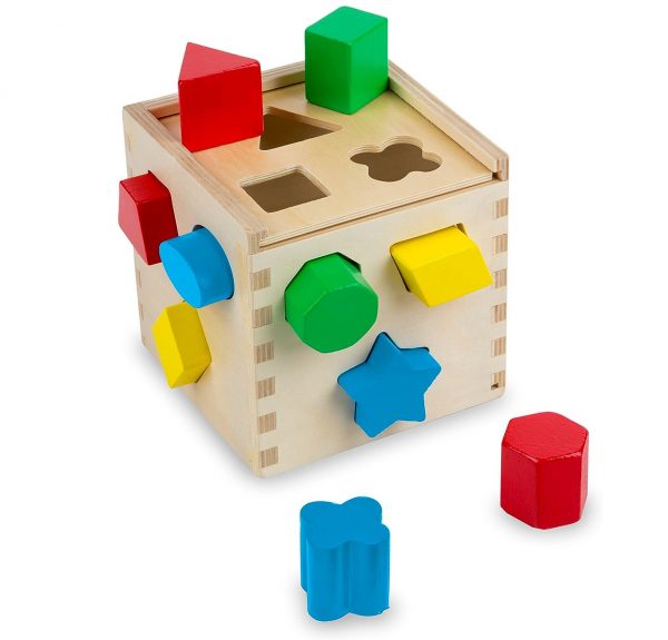 Elm Mart Melissa & Doug Shape Sorting Cube - Classic Wooden Toy With 12 Shapes