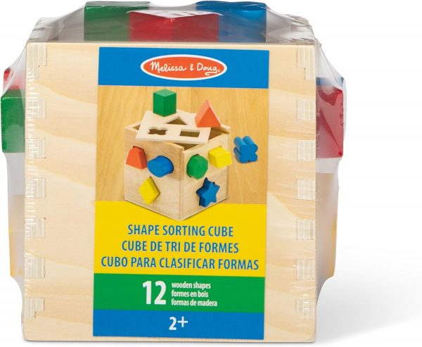 Elm Mart Melissa & Doug Shape Sorting Cube - Classic Wooden Toy With 12 Shapes