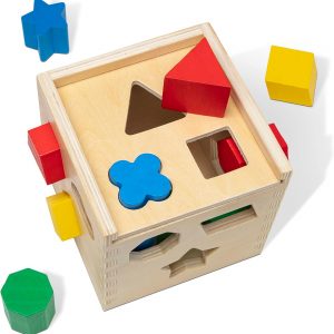 Elm Mart Melissa & Doug Shape Sorting Cube - Classic Wooden Toy With 12 Shapes