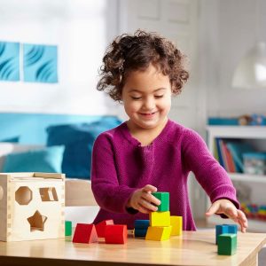 Elm Mart Melissa & Doug Shape Sorting Cube - Classic Wooden Toy With 12 Shapes