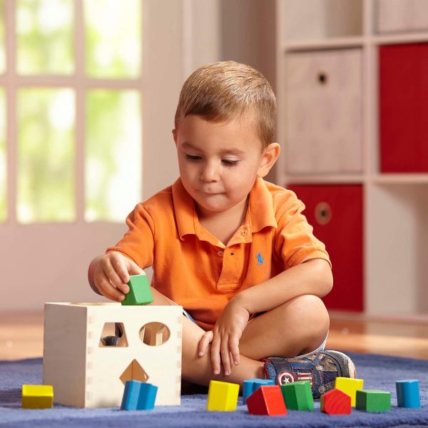 Elm Mart Melissa & Doug Shape Sorting Cube - Classic Wooden Toy With 12 Shapes